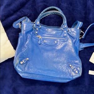 Balenciaga Velo bag, blue with silver hardware.